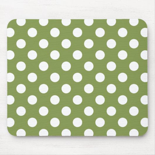 Weißer Polka Punkte auf Olivengrün Mousepad (Vorne)