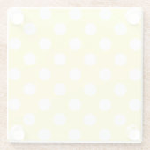 Weißer Polka Punkte auf Zitronengelb Glasuntersetzer (Rückseite)