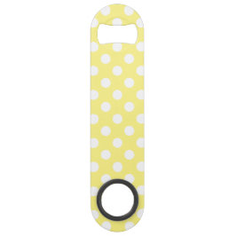 Weißer Polka Punkte auf Zitronengelb Speedflaschenöffner