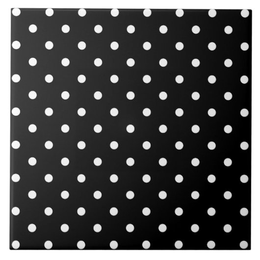 Weißer Polka-Punkte schwarzer Hintergrund Fliese (Vorderseite)