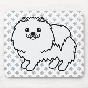 Weißer Pomeranian Süßer Cartoon-Hund & Pfoten Mousepad