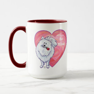 Weißer Pomeranian Valentinstag Tasse