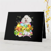 Weißer Poodle Bunny Dog Ostereier Basket Coo Karte (Gelbe Blume)