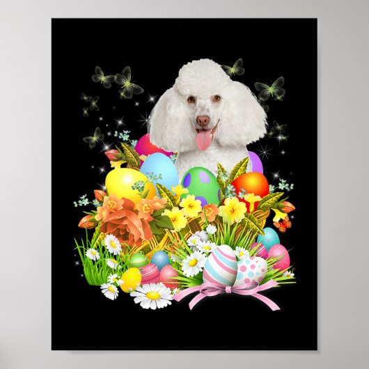 Weißer Poodle Bunny Dog Ostereier Basket Coo Poster (Vorne)
