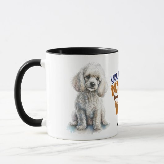 Weißer Poodle-Hund, den du mir zum Schwanz gibst Tasse (Links)