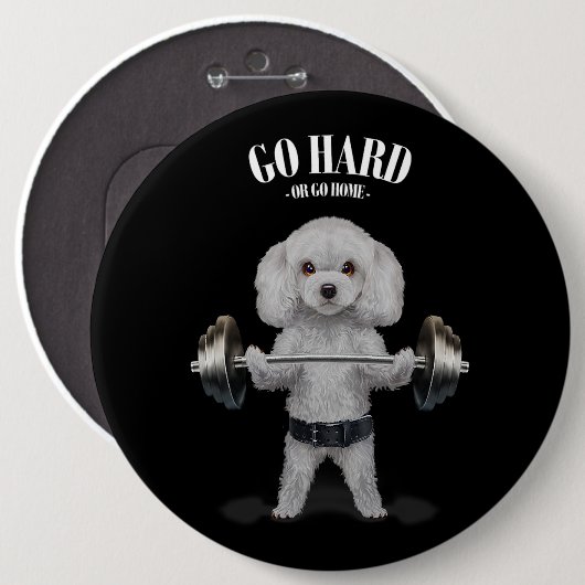 Weißer Poodle Hund Gewichtsabnahme in Fitness Gym Button (Vorne & Hinten)