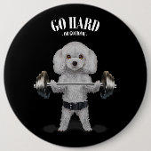 Weißer Poodle Hund Gewichtsabnahme in Fitness Gym Button (Vorderseite)
