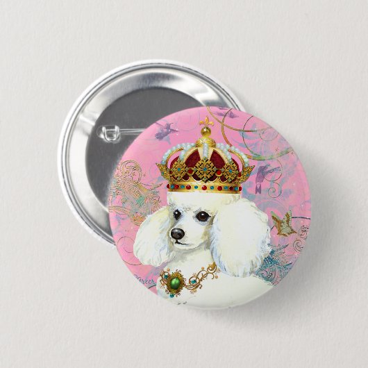 Weißer Poodle-Prinzessin mit Hummingbirds Button (Vorne & Hinten)