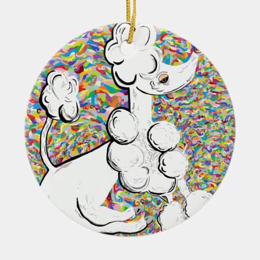 Weißer Pudel Keramik Ornament (Vorne)