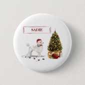 Weißer Pudel Lustiger Weihnachtshund mit Baum Button (Vorderseite)