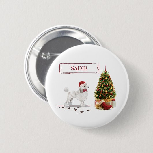 Weißer Pudel Lustiger Weihnachtshund mit Baum Button (Vorne & Hinten)