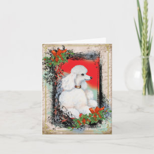 Weißer Pudel Weihnachten Vintage-Stil Druckkarte