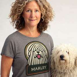 Weißer Puli oder Komondor Niedlicher Mop Hund mit T-Shirt