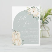 Weißer Pumpkin Fall in Liebe Brautparty Einladung (Stehend Vorderseite)