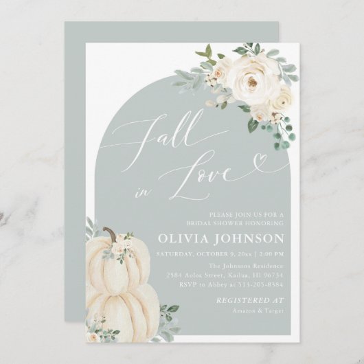 Weißer Pumpkin Fall in Liebe Brautparty Einladung (Vorne/Hinten)