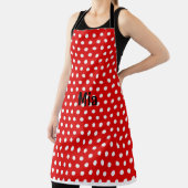 Weißer Punkt roter Hintergrund mit Namen klassisch Schürze (InSitu)