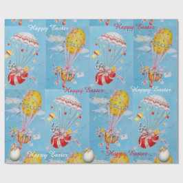 WEISSER RABBIT, CHICKEN, BALONS MIT OSTEREIERN GESCHENKPAPIER