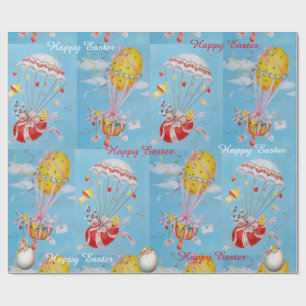 WEISSER RABBIT, CHICKEN, BALONS MIT OSTEREIERN GESCHENKPAPIER
