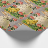 WEISSER RABBIT, CHICKEN, PINK-BLUME UND OSTEREI GESCHENKPAPIER (Ecke)