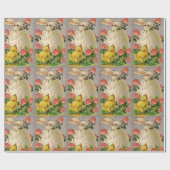 WEISSER RABBIT, CHICKEN, PINK-BLUME UND OSTEREI GESCHENKPAPIER (Flach)