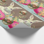 WEISSER RABBIT MIT OSTEREN EI- UND FRÜHBLUMEN GESCHENKPAPIER (Ecke)