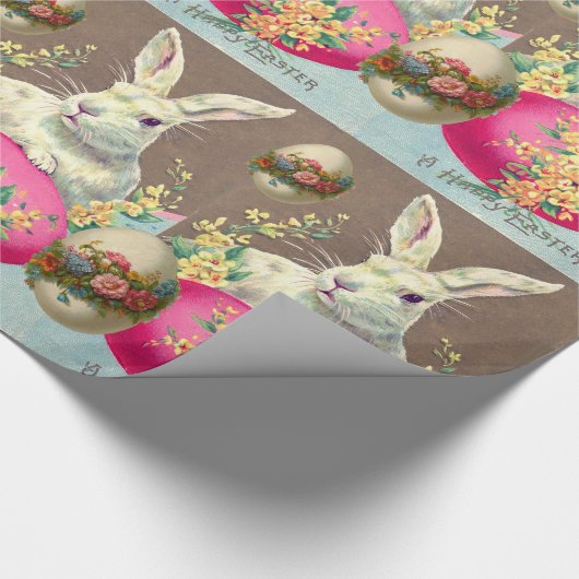 WEISSER RABBIT MIT OSTEREN EI- UND FRÜHBLUMEN GESCHENKPAPIER (Ecke)