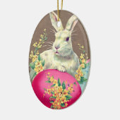 WEISSER RABBIT MIT OSTEREN EI- UND FRÜHBLUMEN KERAMIK ORNAMENT (Links)