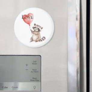 Weißer Raccoon mit A Balloon-Liebe Magnet