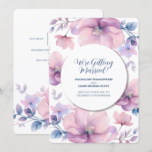 Weißer Rahmen blauer Lila Blumenhintergrund Einladung