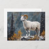 Weißer Ram Stehend auf dem Snowy Mountain Postkarte (Vorne/Hinten)