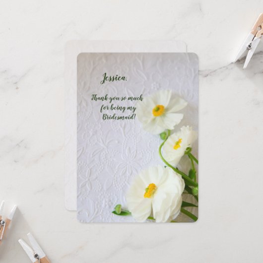Weißer Ranunculus auf strukturiertem Papier danke Karte (Vorderseite/Rückseite Beispiel)