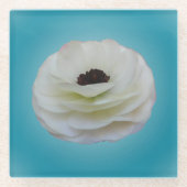 Weißer Ranunculus-Blumen-Glas-Untersetzer Glasuntersetzer (Vorderseite)