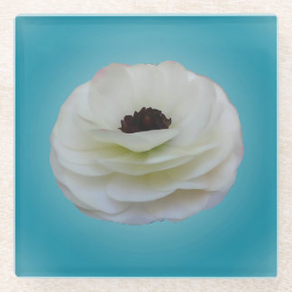 Weißer Ranunculus-Blumen-Glas-Untersetzer Glasuntersetzer