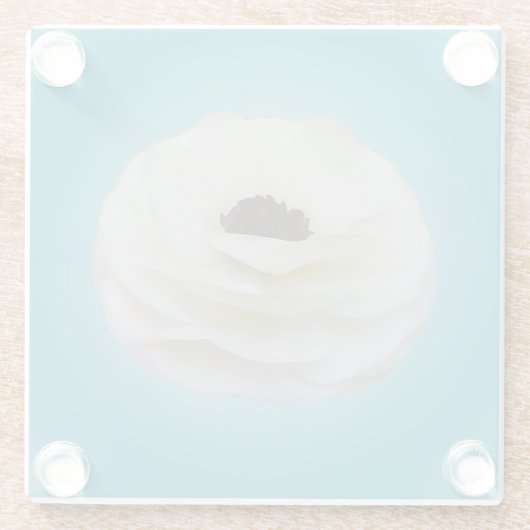 Weißer Ranunculus-Blumen-Glas-Untersetzer Glasuntersetzer (Rückseite)