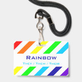 Weißer Regenbogen Streifen Name / Pronoun Abzeiche Ausweis (Front with Lanyard)