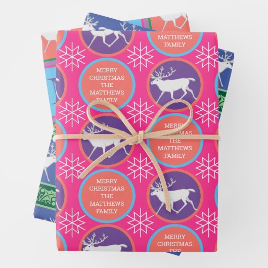 Weißer Rentier Farbenfrost Weihnachtsfest Set Geschenkpapier Set (Beispiel)