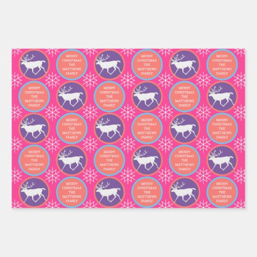 Weißer Rentier Farbenfrost Weihnachtsfest Set Geschenkpapier Set (Vorderseite)