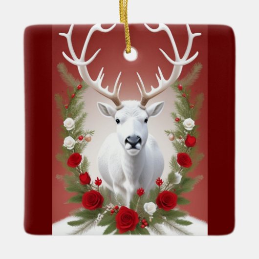 Weißer Rentier Keramikornament (Vorderseite)