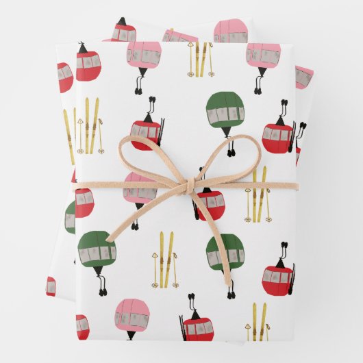 Weißer Retro Skilift Gondelbahn Winterski Geschenkpapier Set (Beispiel)