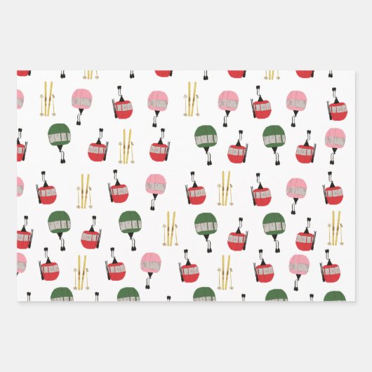 Weißer Retro Skilift Gondelbahn Winterski Geschenkpapier Set (Vorderseite)