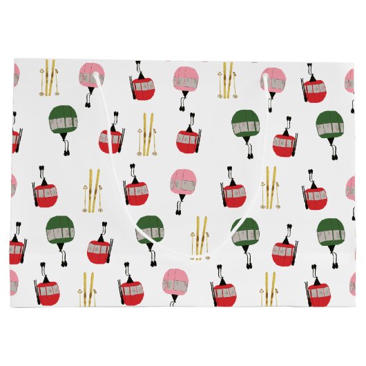 Weißer Retro Skilift Gondelbahn Winterski Große Geschenktüte (Rückseite)