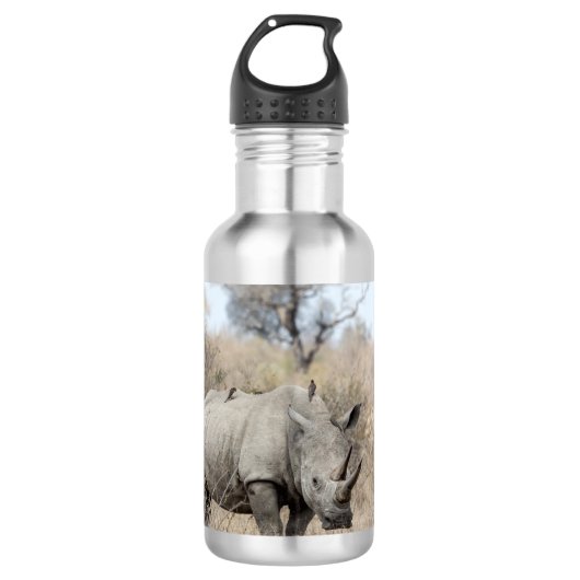 Weißer Rhino Edelstahlflasche (Vorderseite)