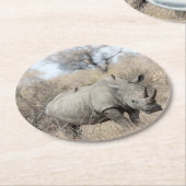 Weißer Rhino Runder Pappuntersetzer (Angewinkelt)