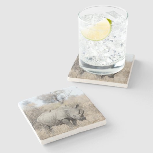 Weißer Rhino Steinuntersetzer (Seitenansicht)