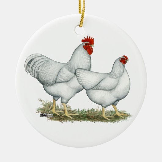Weißer Rock Chickens Keramik Ornament (Vorne)