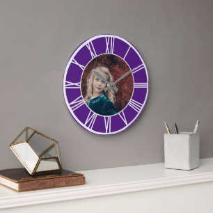 Weißer römischer Zahlenrand Königlich violettes Fo Große Wanduhr