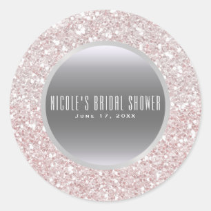 Weißer Rosa Glitter & Silber Elegantes Hochzeitsge Runder Aufkleber