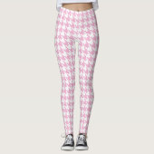 Weißer rosa Large Pied De Poule Houndstooth Leggings (Vorderseite)