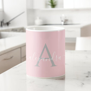 Weißer Rosa Name Anfangsbuchstabe Elegantes Skript Kaffeetasse
