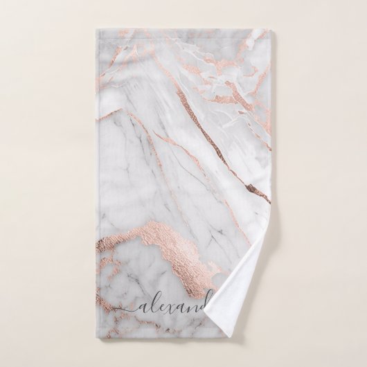 Weißer Rosa Rosengarten Gold Marmor Elegant Modern Badhandtuch Set (Handtuch)